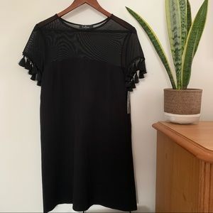 Brand New With Tags! Lulu’s Black Shift Dress With Mesh And Pom Pom Details
